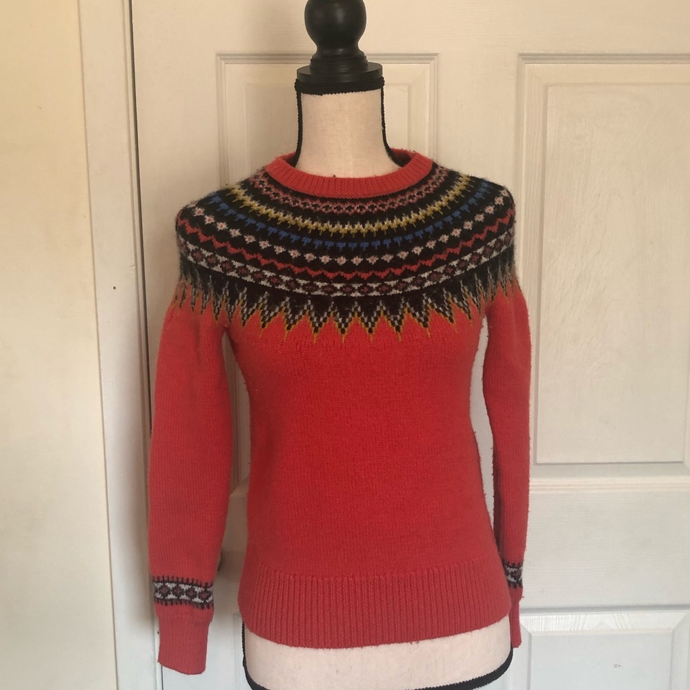 J crew wool blend sweater orange with details